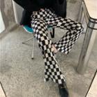 Long-sleeve Top / Checkerboard Boot-cut Pants