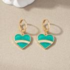 Heart Glaze Alloy Dangle Earring E2468 - 1 Pair - Gold & Green - One Size