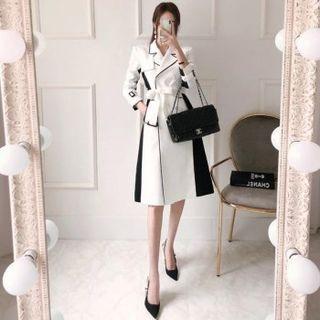 Color-block Trench Coat With Belt