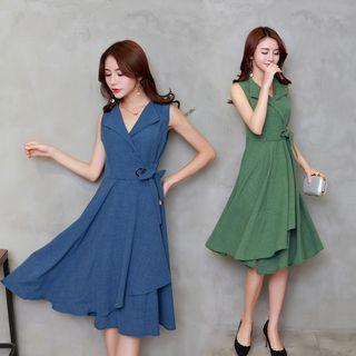 Sleeveless V-neck Linen A-line Midi Dress