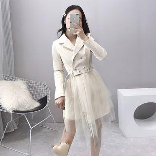 Inset Mesh Layered Faux-leather Dress