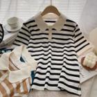 Short-sleeve Two-tone Striped Top