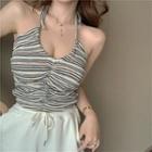Striped Halter Sleeveless Top As Shown In Figure - One Size