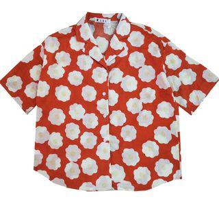 Elbow-sleeve Floral Patterned Shirt