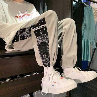 Paisley Print Panel Drawstring-cuff Wide-leg Sweatpants