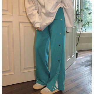 High-waist Heart Button Straight Leg Pants