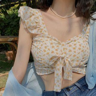 Cap-sleeve Floral Blouse / Cardigan