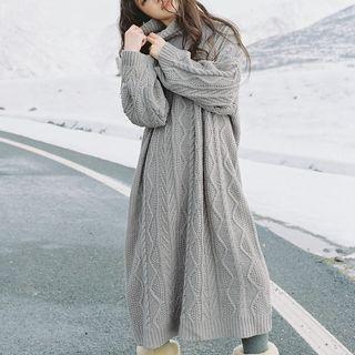 Mock Turtleneck Cable-knit Midi Sweater Dress