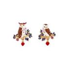 Fashion And Elegant Plated Gold Enamel Owl Stud Earrings With Cubic Zirconia Golden - One Size