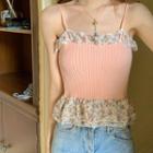 Floral Panel Knit Cropped Camisole Top