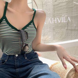 Striped Cropped Camisole Top Stripes - Green & White - One Size