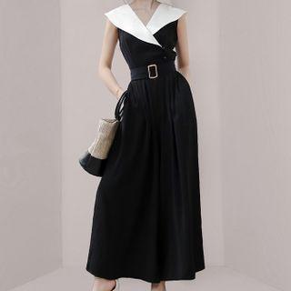 Sleeveless Collared Maxi A-line Dress