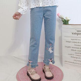 Rabbit Embroidery Cropped Jeans