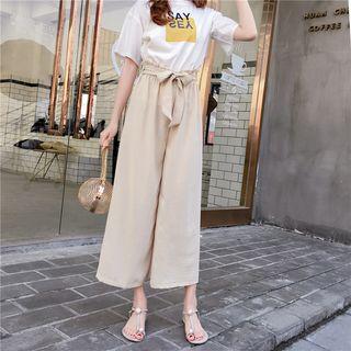 Wide-leg Chiffon Pants With Sash