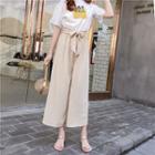 Wide-leg Chiffon Pants With Sash
