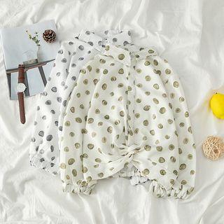 Long-sleeve Twisted Front Dotted Blouse