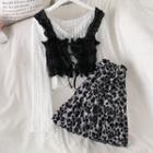 Ruffle Trim Sleeveless Top / Lace Top / Leopard A-line Skirt