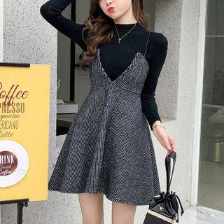 Mock Neck Knit Top / Strappy A-line Dress / Set