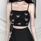 Butterfly Print Drawstring Cropped Camisole Top