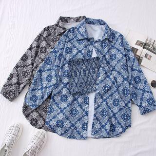 Set: Ethnic-print Smocked Tube Top + Loose Shirt In 5 Colors