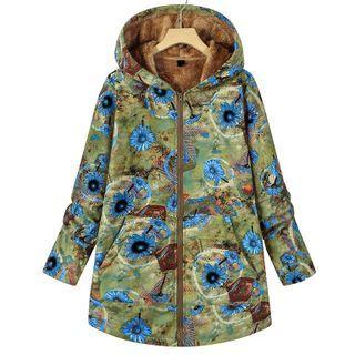 Floral Hooded Zip-up Coat