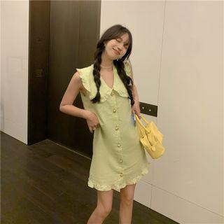 Sleeveless Button-up Mini A-line Dress Green - One Size