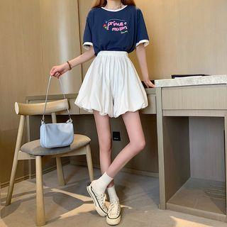 Elastic-waist Plain Bubble Shorts