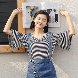 Stripe Lace Trim Short-sleeve T-shirt