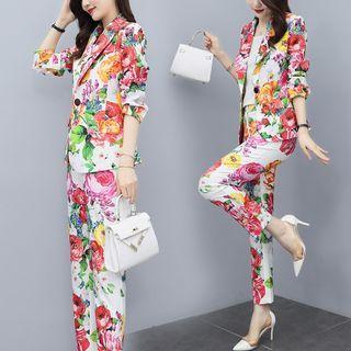 Set: Floral Blazer + Straight Leg Dress Pants