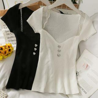 Chain-strap Deep V-neck Knit Top