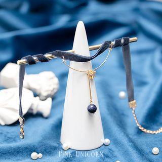 Alloy Star & Bead Velvet Choker Blue - One Size