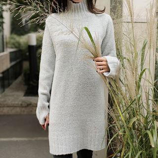 Mock-neck Cutout-detail Long Sweater