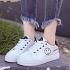 Smiley Face Lettering Platform Lace-up Sneakers