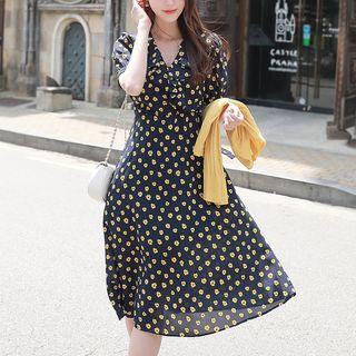 Ruffled Tie-waist Long Floral Dress