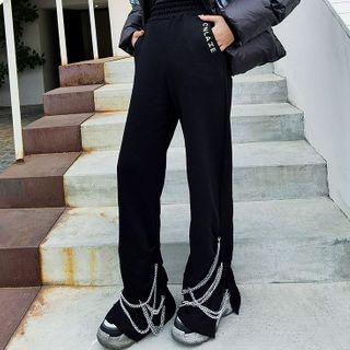 Chain-accent Straight-leg Sweatpants
