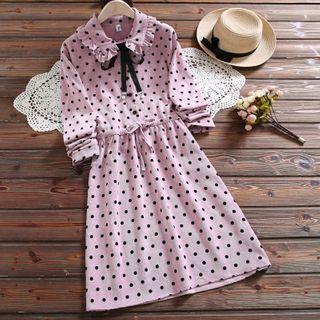 Short-sleeve Dotted A-line Shirt Dress