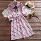 Short-sleeve Dotted A-line Shirt Dress