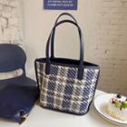 Set: Houndstooth Shoulder Bag + Pouch Blue - One Size