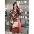Long-sleeve Frill-trim Floral Top