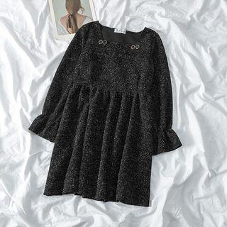 Square Neck Glittered A-line Dress Black - One Size