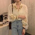 Flower Embroidered Blouse Beige - One Size
