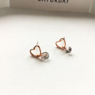 Rhinestone Heart Drop Earring 1 Pair - S925 Silver - Ear Studs - One Size