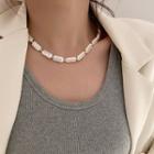 Square Faux Pearl Choker Necklace Gold & White - One Size