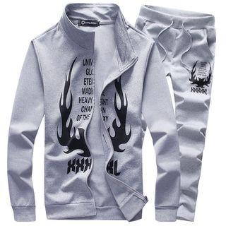Set : Printed Stand-collar Jacket + Sweatpants