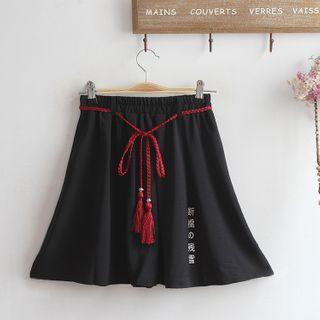 Chinese Character Mini A-line Skirt Black - One Size