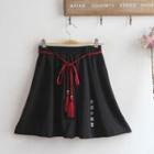 Chinese Character Mini A-line Skirt Black - One Size
