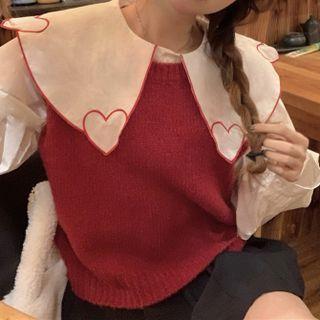 Heart Embroidered Blouse / Sweater Vest