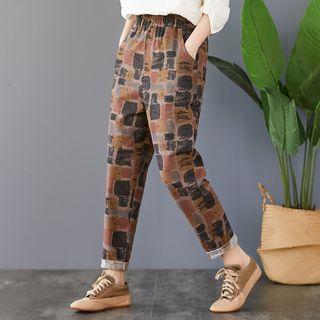 Band-waist Patterned Straight-cut Pants