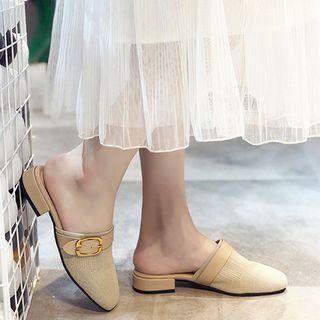 Buckled Fabric Low Heel Mules