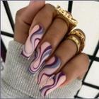 Wavy Print Pointed Faux Nail Tips W067 - Nude Pink & Purple & Blue - One Size